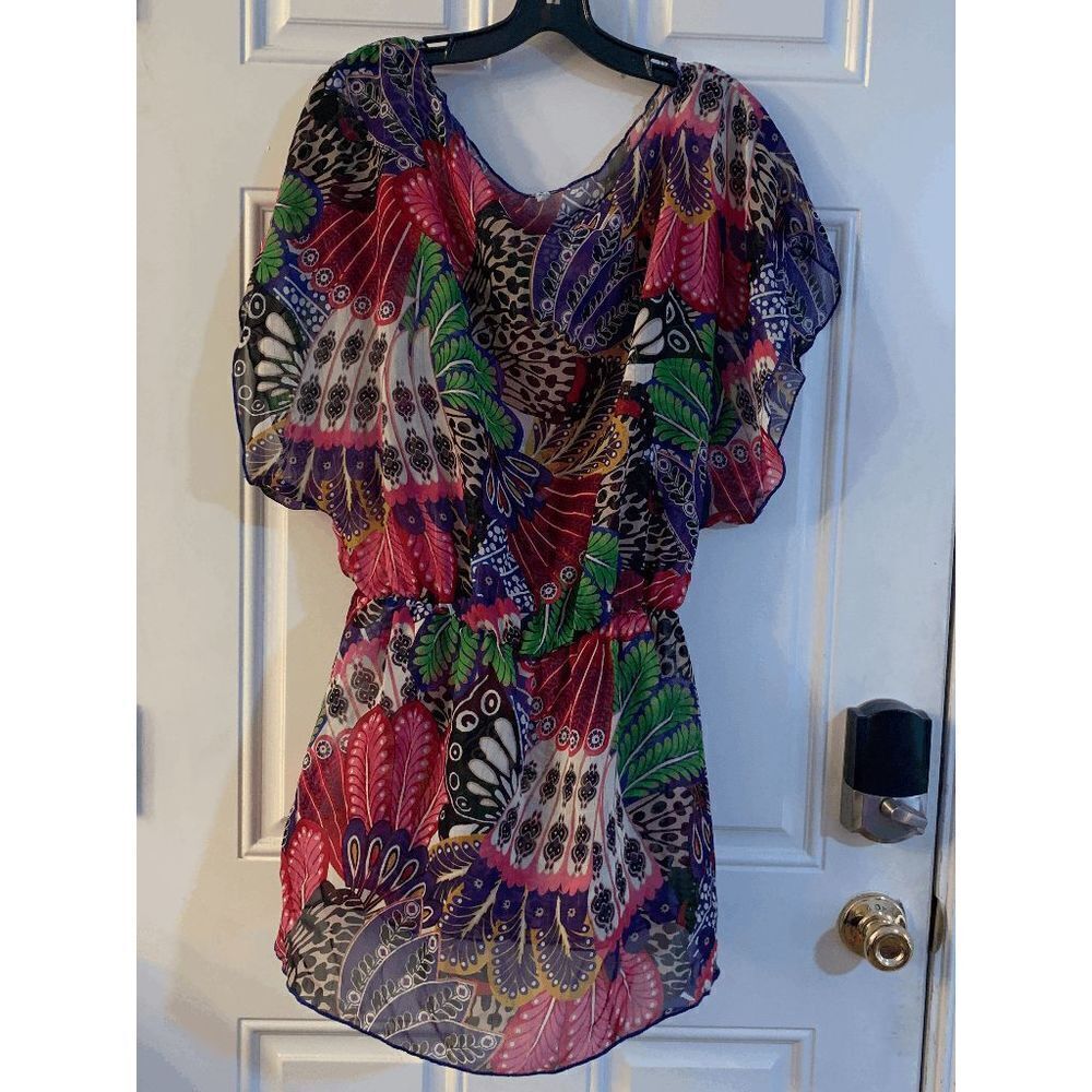Xhilaration Women's Multicolor Sheer Elastic Waist Summer Swim Cover Up OSFM
